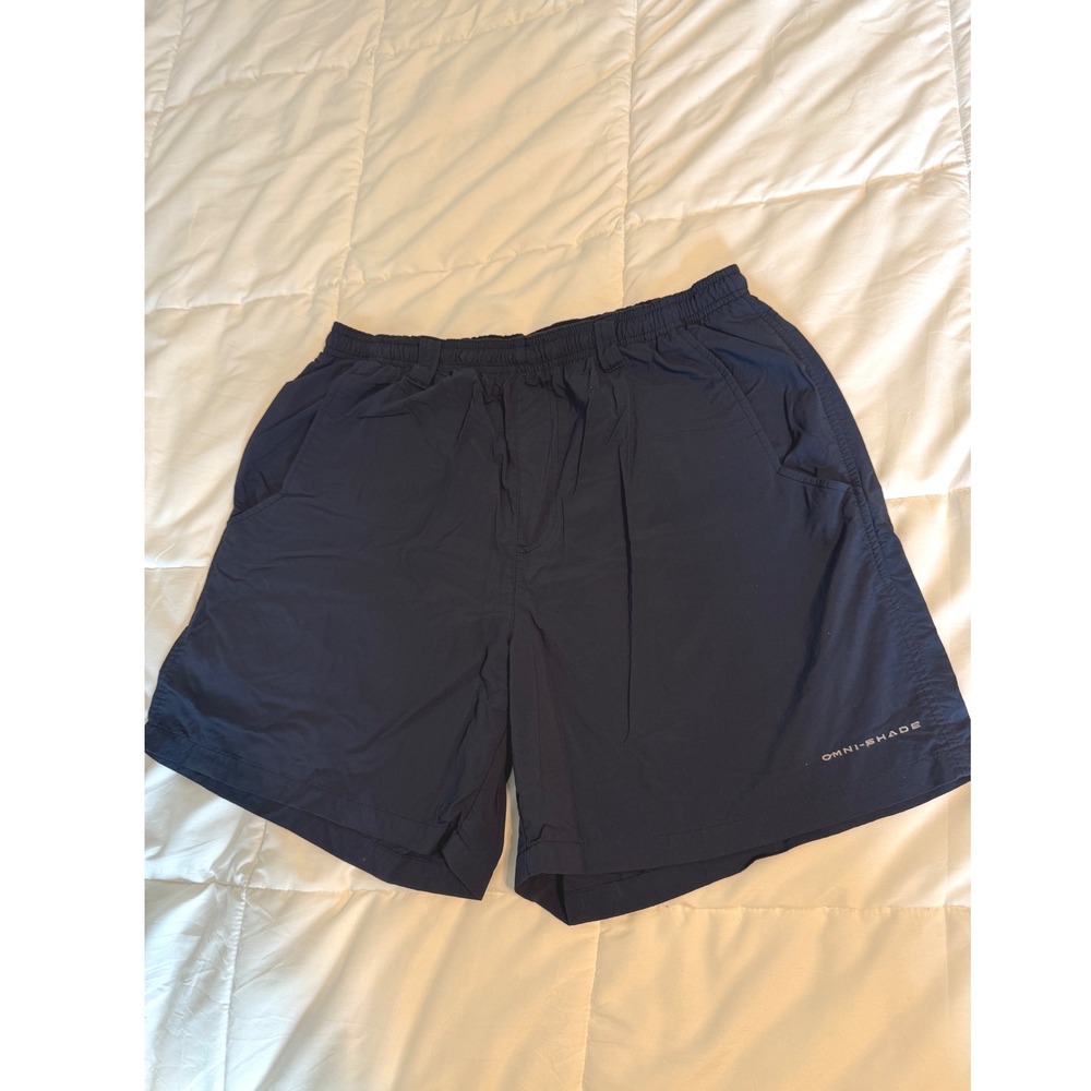Columbia PFG Fishing Shorts Mens Medium Navy Blue Excellent Omni-Shade 6" Inseam